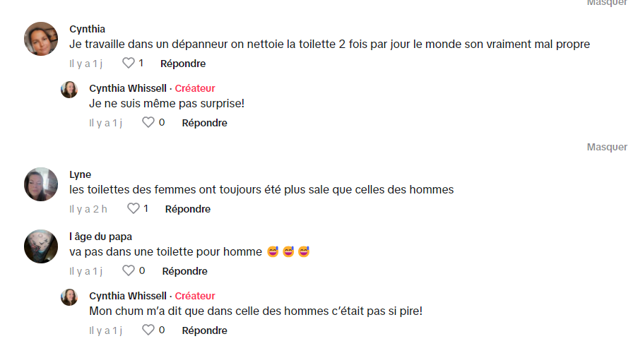Une Québécoise n'en revient pas à quel point les gens sont dégueulasses dans les toilettes publiques