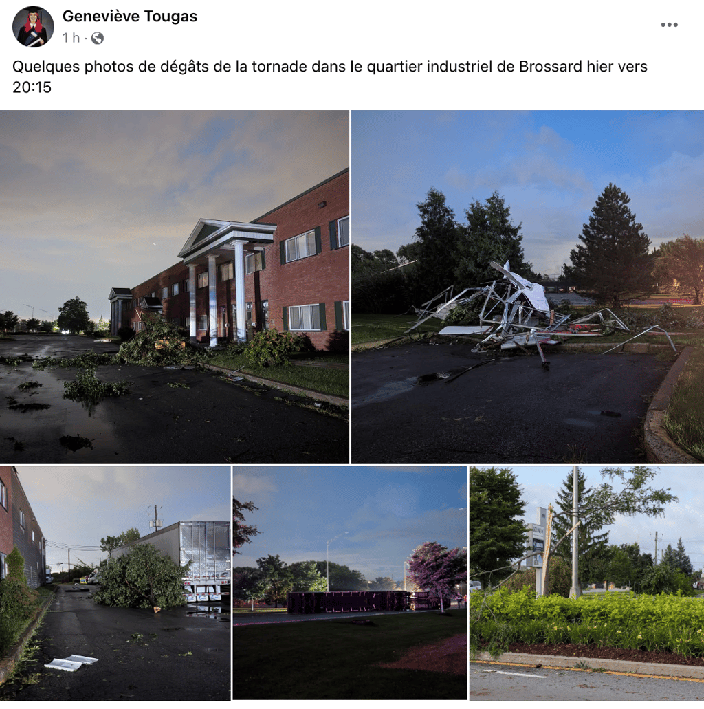 Une tornade renverse un camion à Brossard et fait plusieurs autres dégâts.