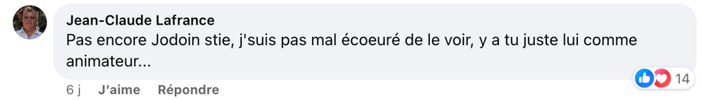 Guy Jodoin lance la réponse parfaite aux Québécois qui sont tannés de trop le voir à la télé