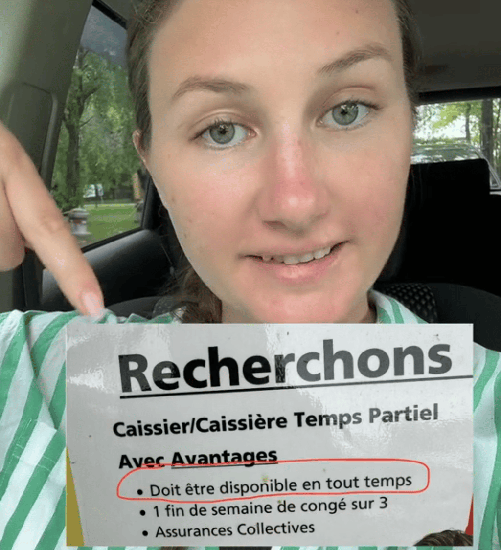 Une jeune Québécoise dénonce une offre d'emploi qu'elle qualifie d'absurde