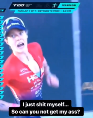 Une championne de triathlon évite de justesse un moment très embarrassant en direct à la télévision