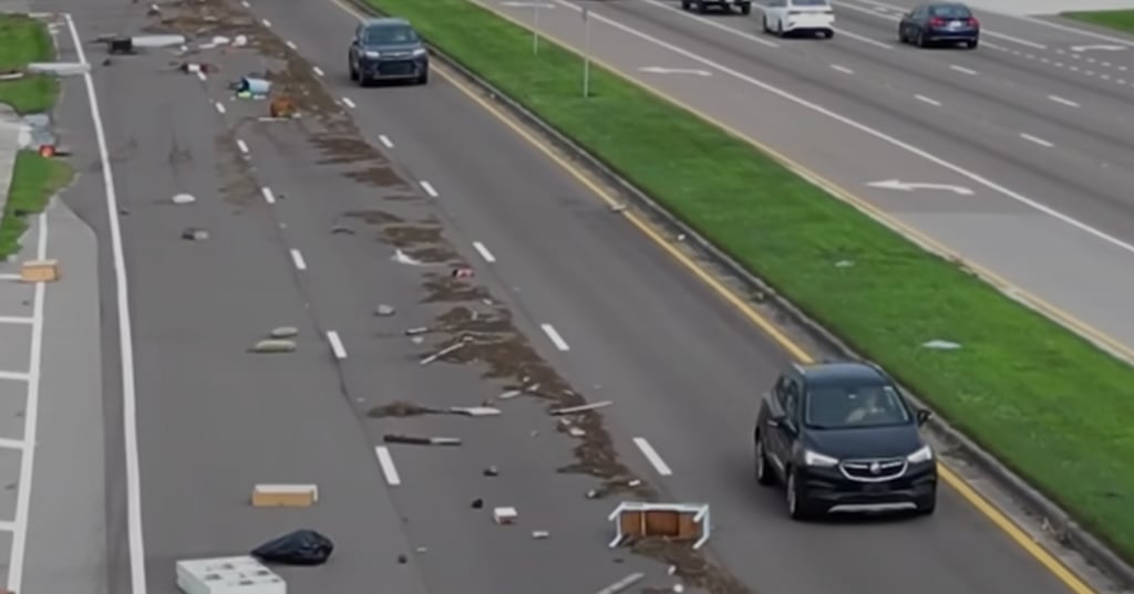 Voici des images impressionnantes des dégâts causés par l'ouragan Milton sur une route de Floride