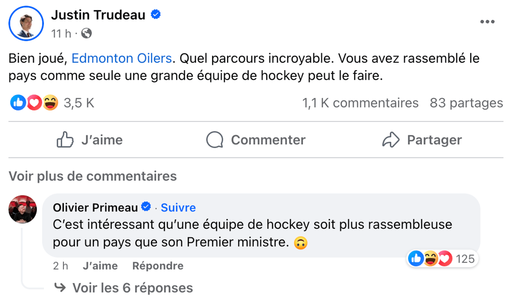 Olivier Primeau ramasse Justin Trudeau sur Facebook et il ne se gêne pas du tout 