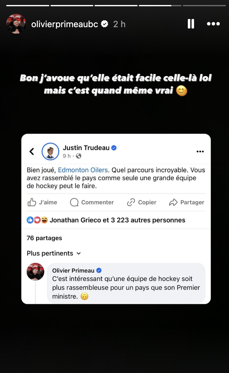 Olivier Primeau ramasse Justin Trudeau sur Facebook et il ne se gêne pas du tout 