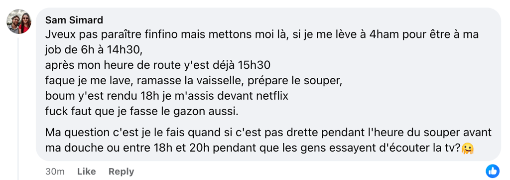 Jonathan Roberge se vide le coeur et balance un message à son voisin qui passe la tondeuse à 7h AM