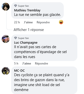 La ville de Montréal se fait ramasser en raison de l'état d'une piste cyclable. 