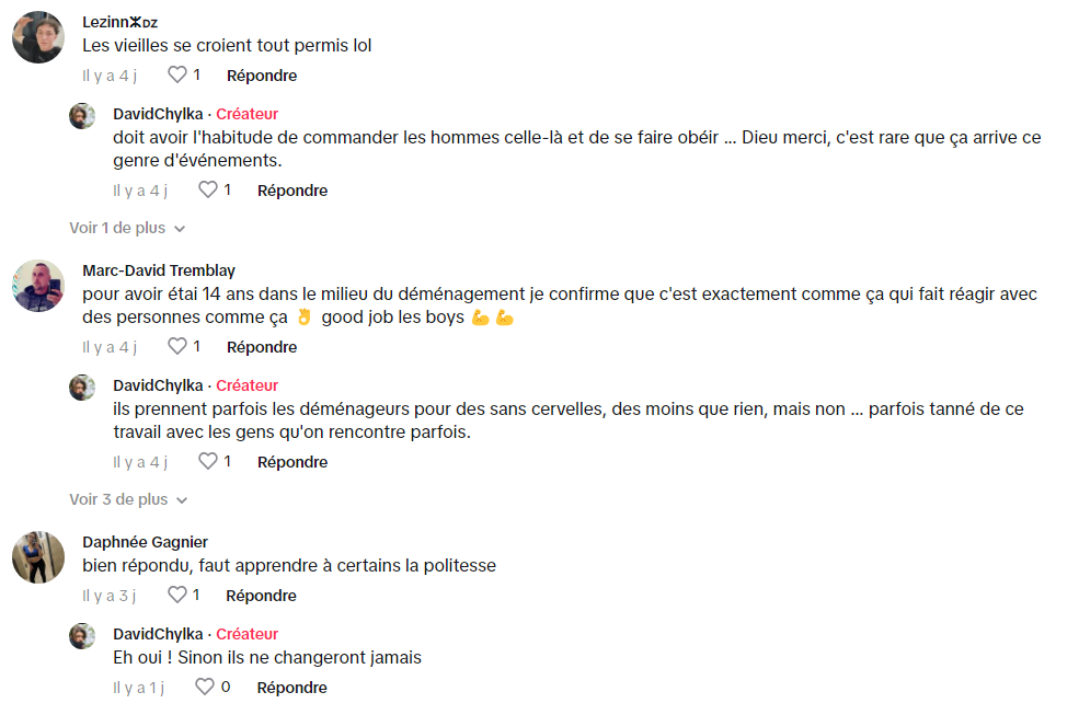 Une femme s'en prend à des déménageurs et ils ne se gênent pas pour la remettre à sa place