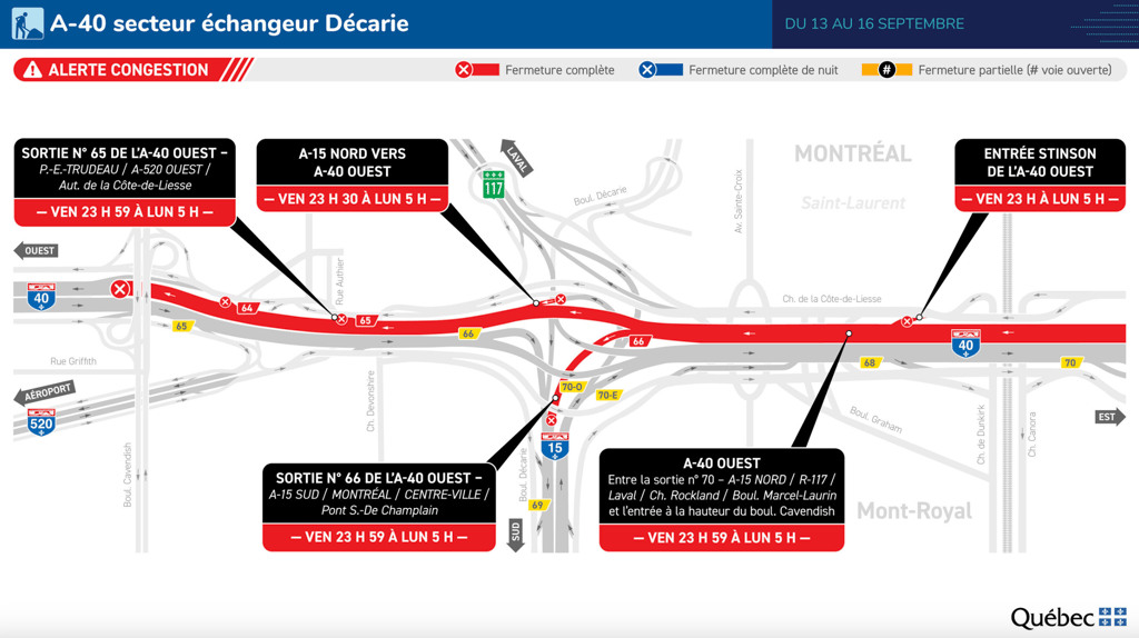 Une section de l'autoroute 40 sera complètement fermée dans les prochaines heures.