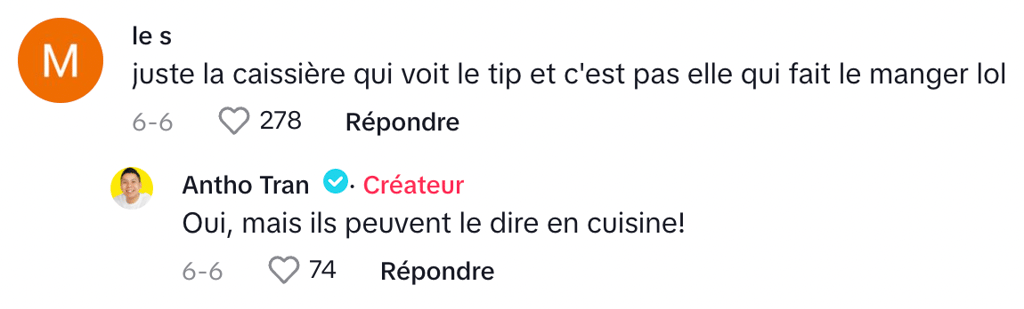 « Quand on donne pas de pourboire au resto, est-ce qu'on nous donne une plus petite portion ? »