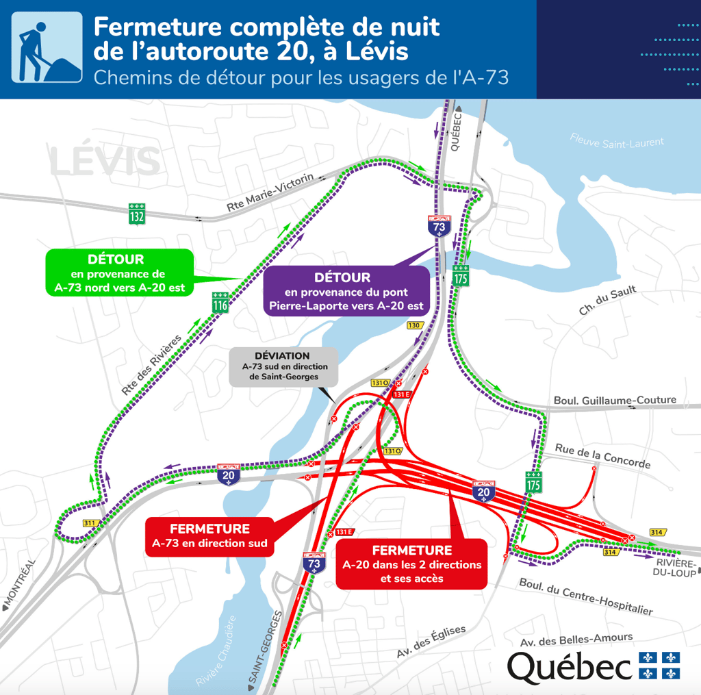 Une partie de l'autoroute 20 sera complètement fermée 