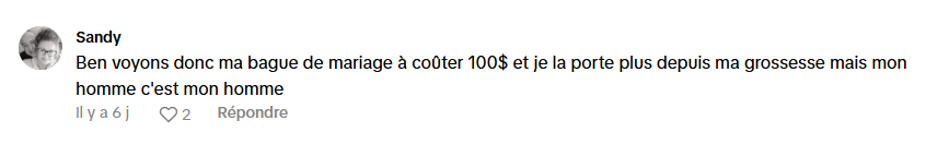 Une Québécoise déclare qu'elle n'accepterait pas une bague de mariage qui vaut moins de 100 000 $