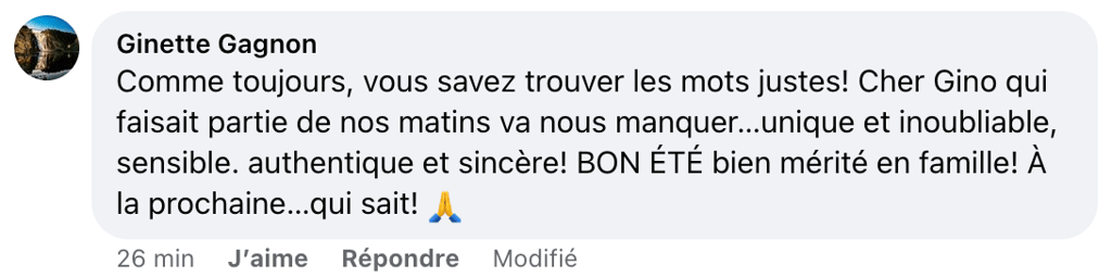 Josélito Michaud rend un vibrant hommage à Gino Chouinard et dit ce que tous les Québécois pensent