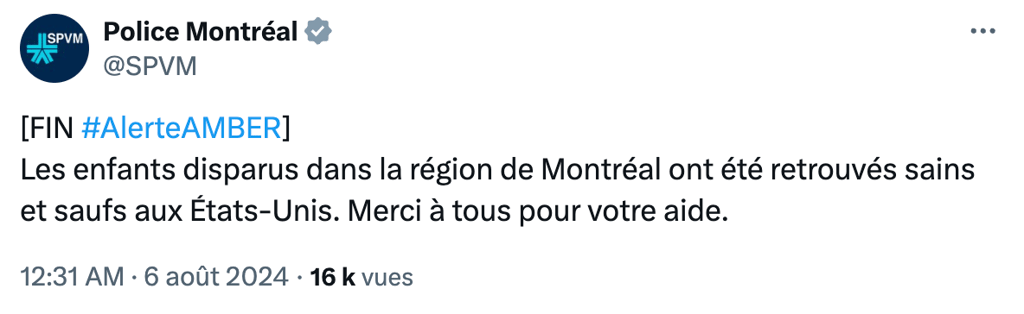 Voici ce que l'on sait sur l'Alerte Amber qui a réveillé de nombreux Québécois hier soir