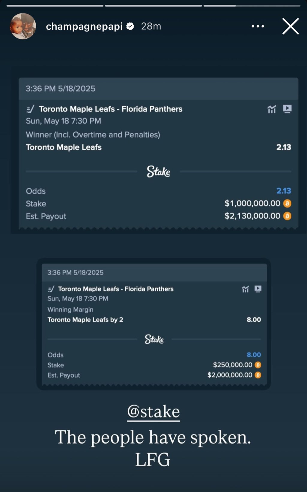 Gros enjeu, gros pari : Drake mise une fortune sur le destin des Leafs ce soir