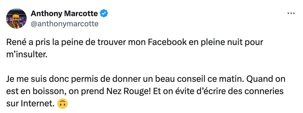 Anthony Marcotte remet un internaute à sa place après s'être fait insulter