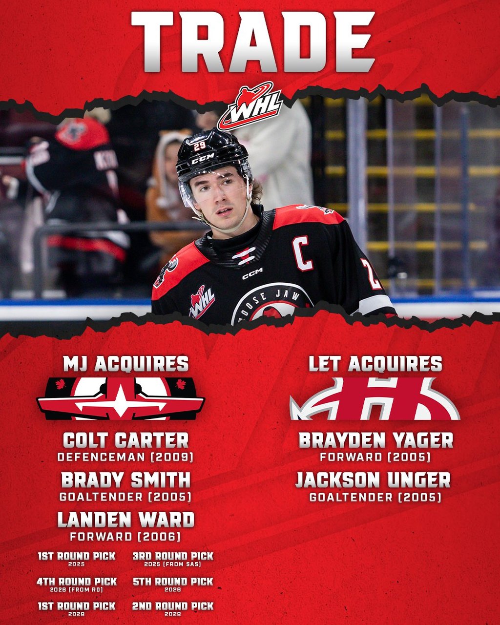 Brayden Yager est échangé dans la WHL contre 3 joueurs et 6 choix