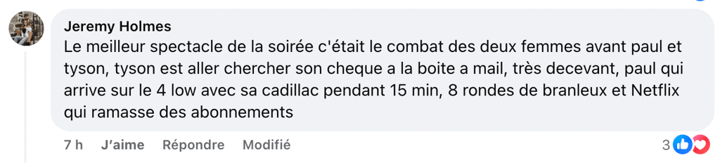 Un commentaire revient souvent après le combat entre Mike Tyson et Jake Paul