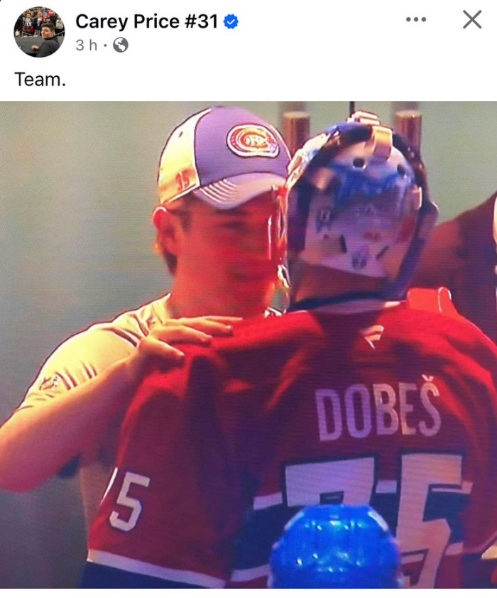 Carey Price réagit à la blessure de Samuel Montembeault