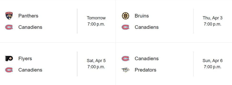 Cinq matchs cruciaux à l'affiche ce soir dans la course aux séries du Canadien