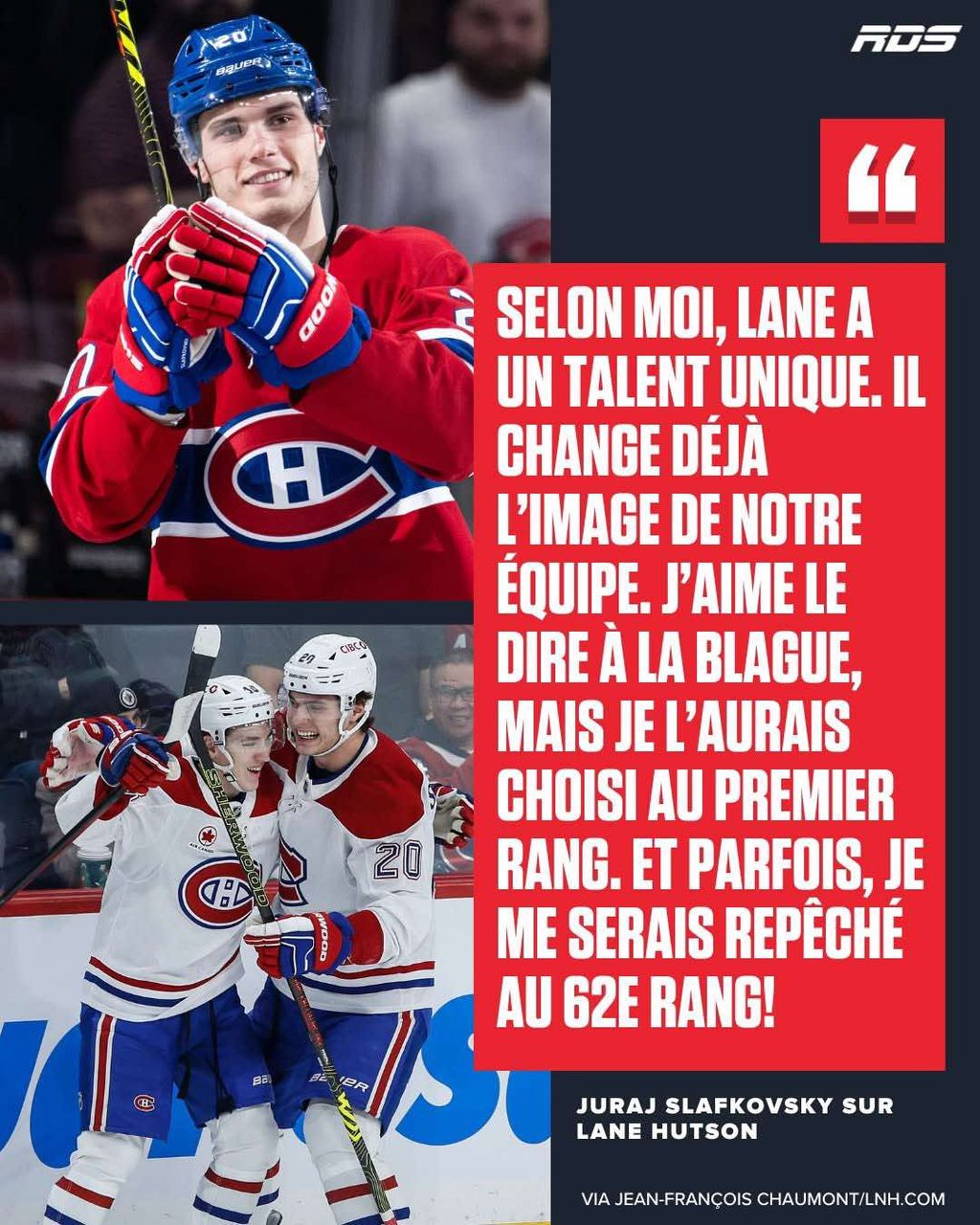 Solide déclaration de Juraj Slafkovsky à propos de Lane Hutson