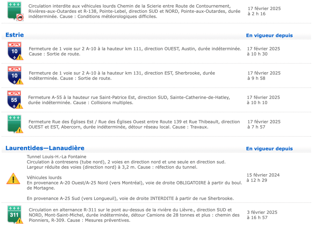 De nombreuses routes du Québec fermées à cause de la tempête hivernale