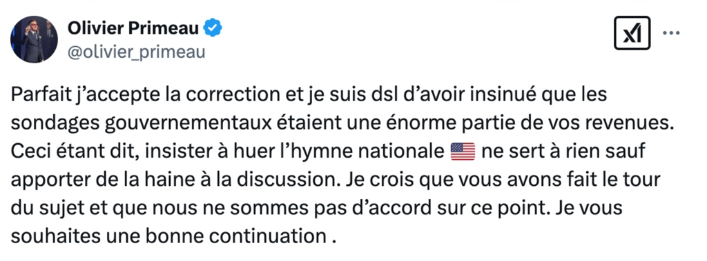 Échange tendu entre Olivier Primeau et Jean-Marc Léger sur le boycottage des États-Unis