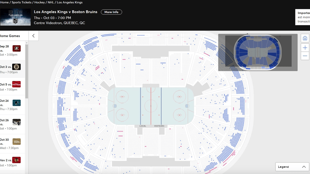 Près de 10 000 billets invendus pour les matchs des Kings de Los Angeles à Québec  