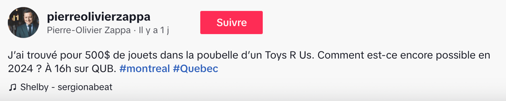 Le journaliste Pierre-Olivier Zappa découvre pour 500 $ de jouets dans la poubelle d’un Toys R Us