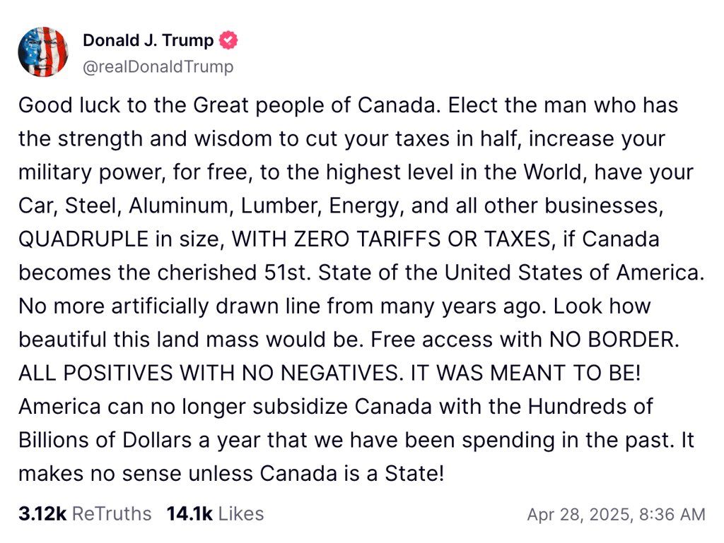 Donald Trump lance un message inattendu aux Canadiens pour les élections fédérales
