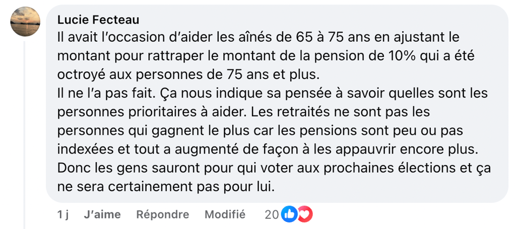 Un commentaire revient souvent concernant le chèque de 250 $ annoncé par Justin Trudeau