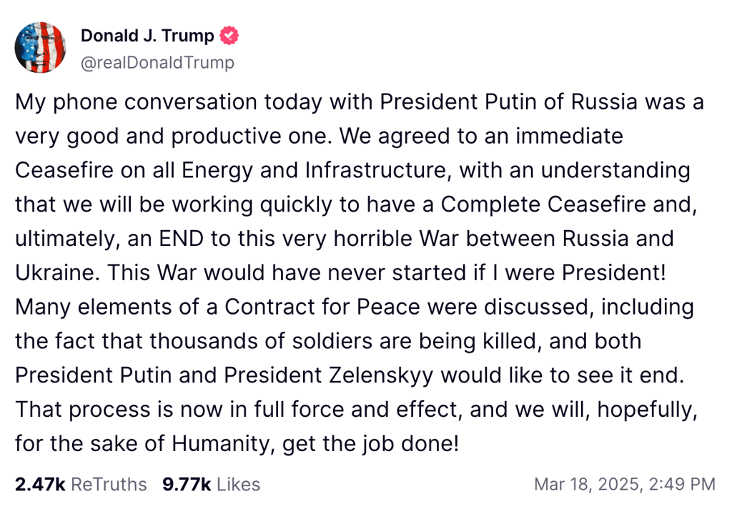 Donald Trump fait une déclaration importante sur son appel avec Vladimir Poutine