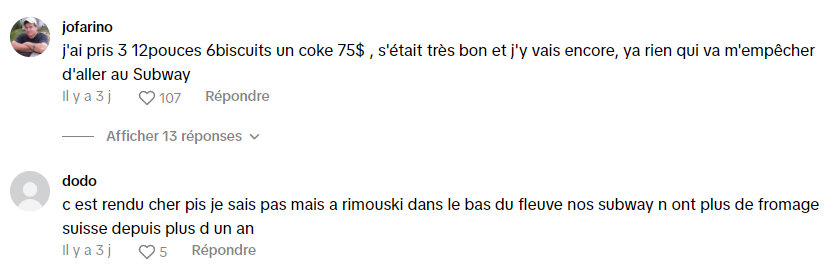 Deux Québécois déprimés par les prix chez Subway mais ils continuent d'y aller