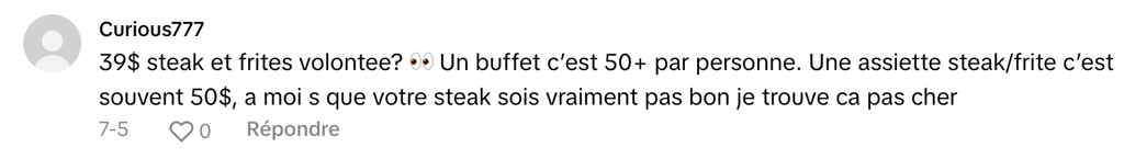 Un restaurant propose du steak frites à volonté à un prix qui fait saliver les Québécois