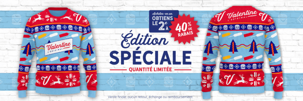 Valentine sort un superbe chandail de Noël mais le prix nous a coupé l'appétit