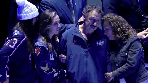 Blue Jackets raise Johnny Gaudreau's #13 to the rafters in front of his wife, children, parents and siblings