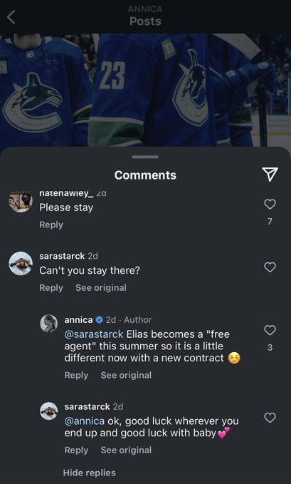 Elias Lindholm's wife confirms that they will not be returning to Vancouver