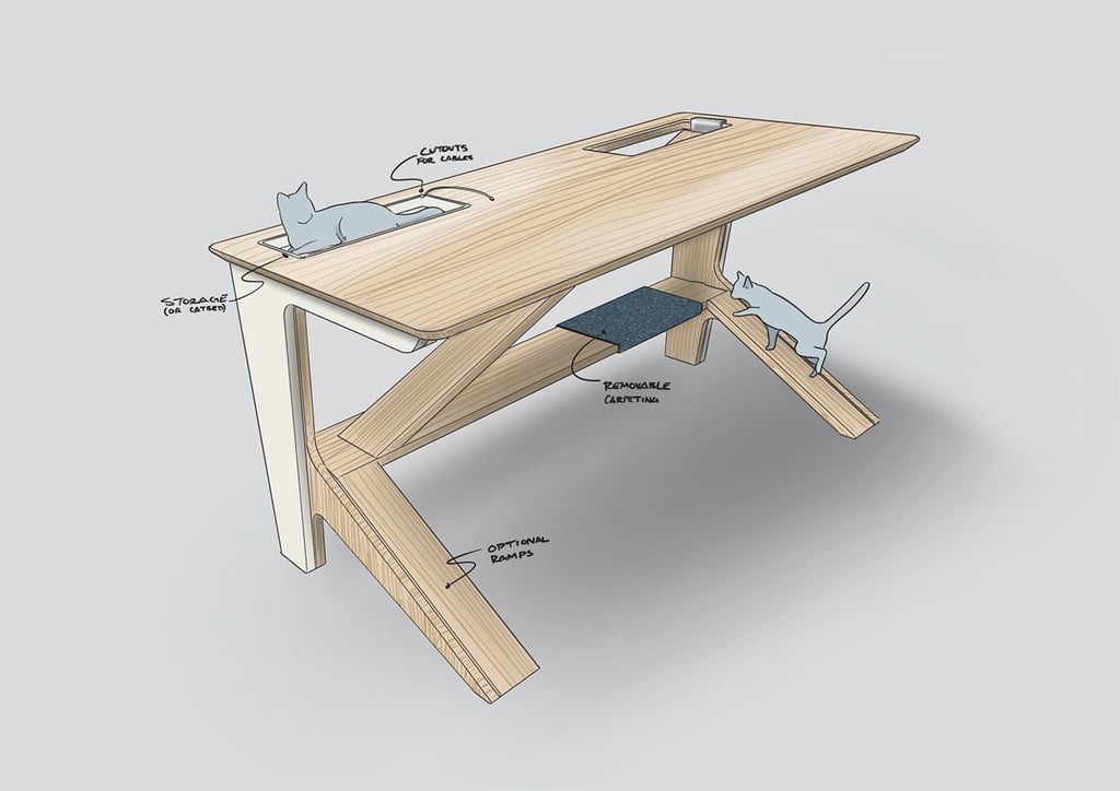 Ce bureau a été pensé pour divertir votre chat pendant vos heures de travail