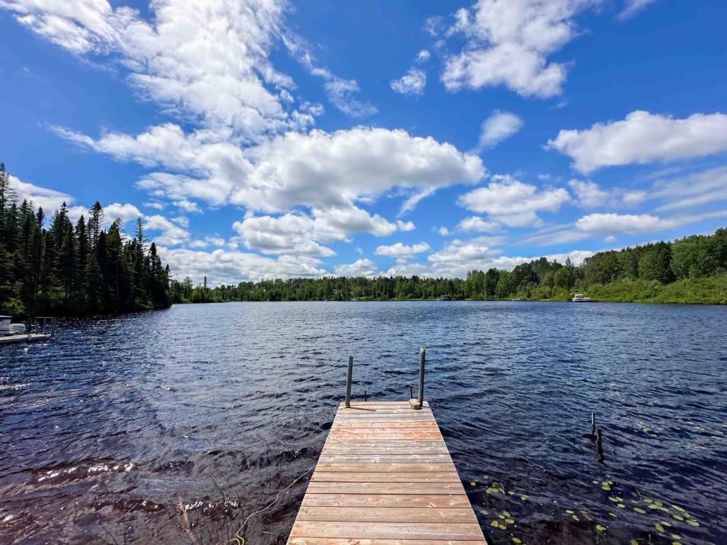 Vendu meublé à 159 900 $ ! Chalet en rondins surplombant un lac navigable