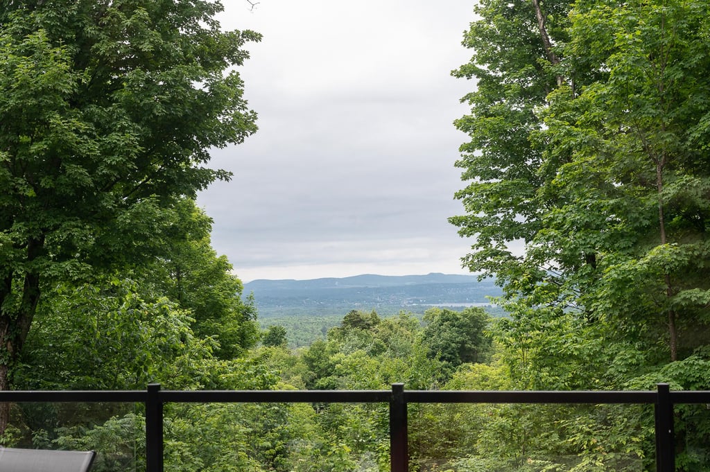 Entourée par une forêt luxuriante, cette ravissante résidence propose un milieu de vie paisible