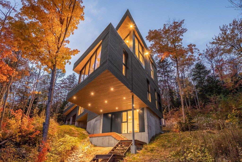 Vendu meublé! Chalet au design unique camouflé en pleine forêt