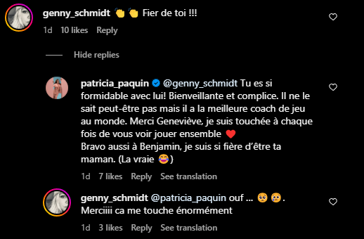 Patricia Paquin envoie un puissant message à Geneviève Schmidt à propos de son fils Benjamin Gratton.