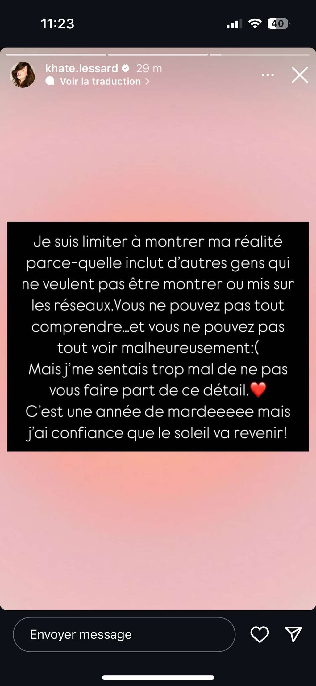 Khate Lessard confirme la nouvelle que ses fans redoutaient et on lui envoie toutes nos pensées