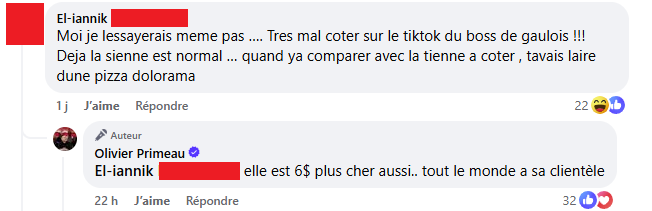 Un internaute ramasse la nouvelle pizza congelée d'Olivier Priumeau et ce dernier lui répond