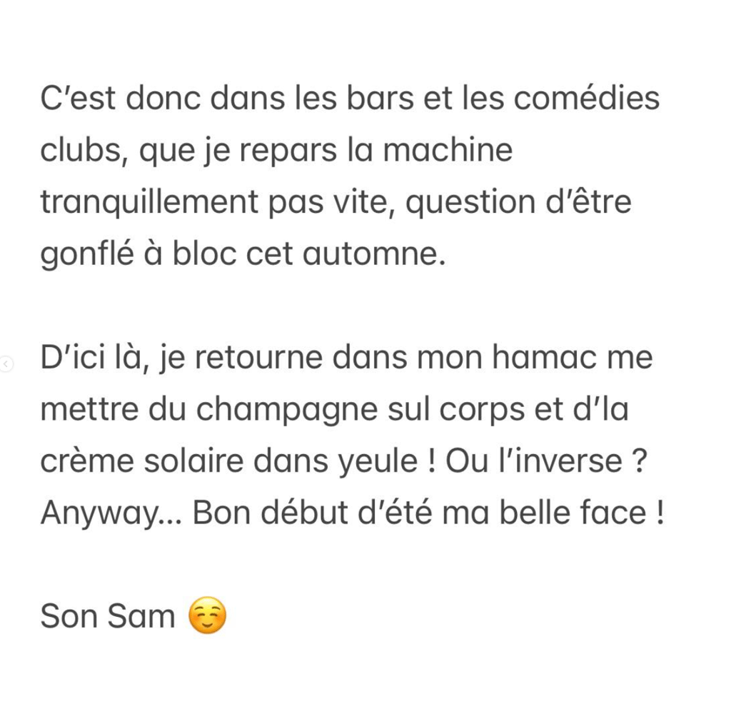 Sam Breton brise le silence et parle de sa santé après avoir pris une pause professionnelle