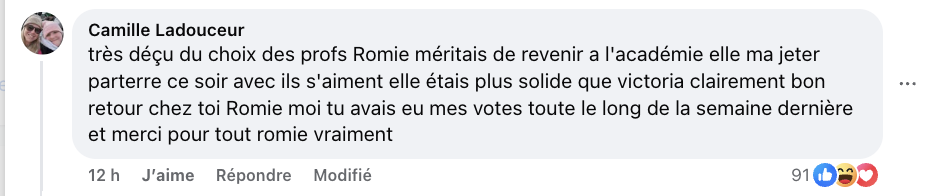 Les fans de Romie crient à l'injustice après son élimination à Star Académie