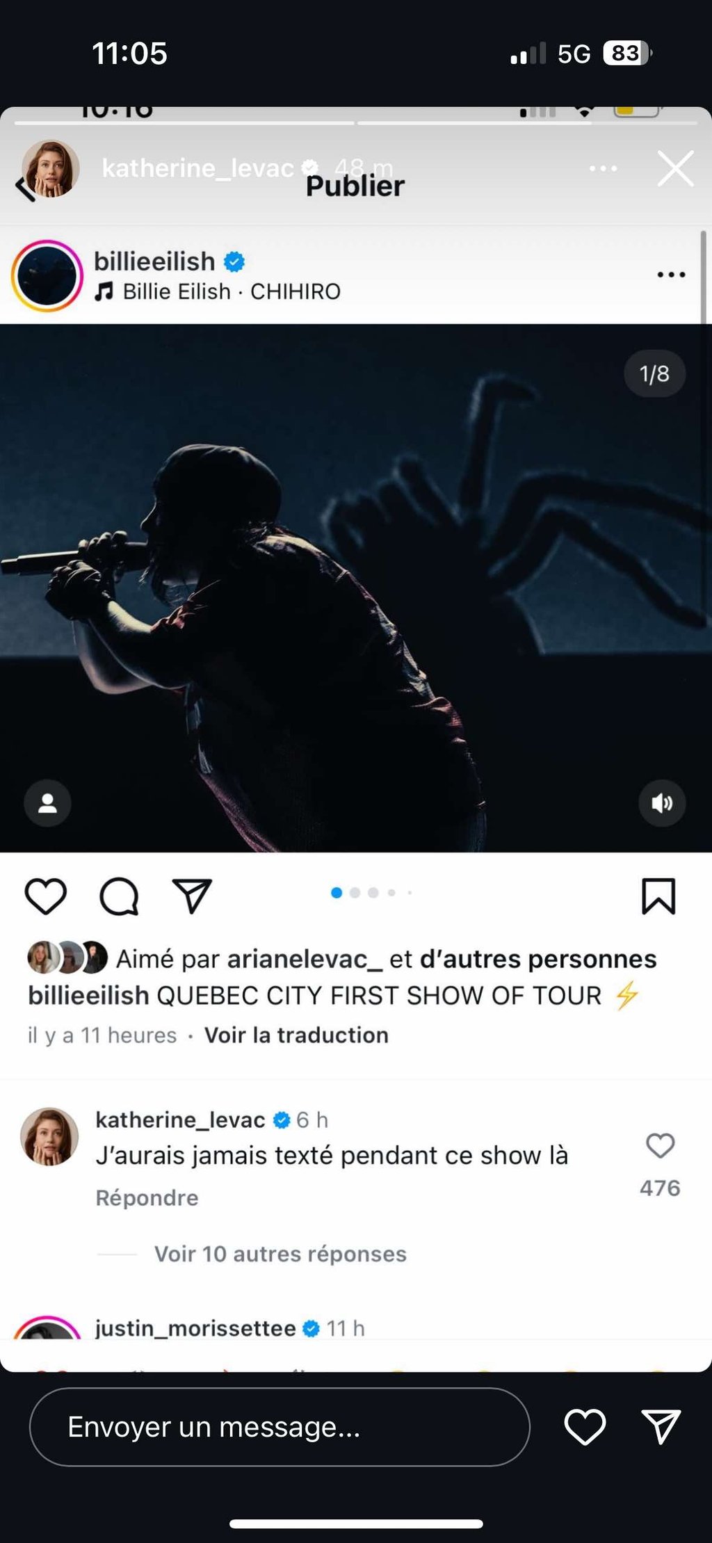 Katherine Levac est la risée du Web suite à une vidéo virale où elle texte au concert de Justin Timberlake