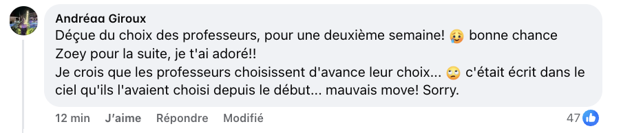 Véritable commotion à Star Académie après l'annonce de l'élimination de Zoey