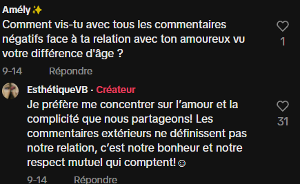 La blonde de Sébastien Delorme répond à une internaute qui parle de leur différence d'âge