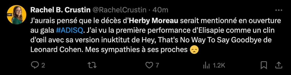 Le Gala de l'ADISQ se fait sévèrement critiquer pour l'absence d'hommage à Herby Moreau