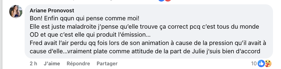 Les propos de Julie Snyder à la finale d'Occupation Double ne passent pas auprès des fans, malaise sur le Web